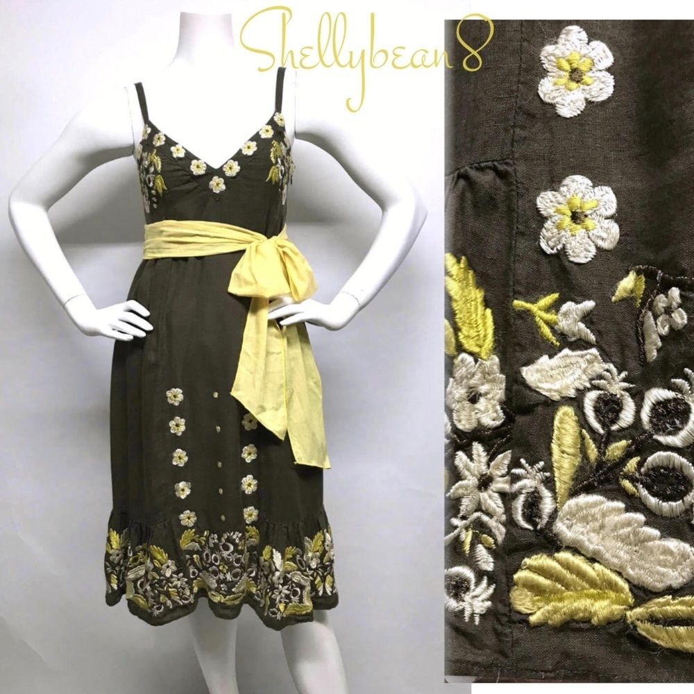 LITHE Embroidered RYEGRASS Dress w/ SASH 2 4 XS S